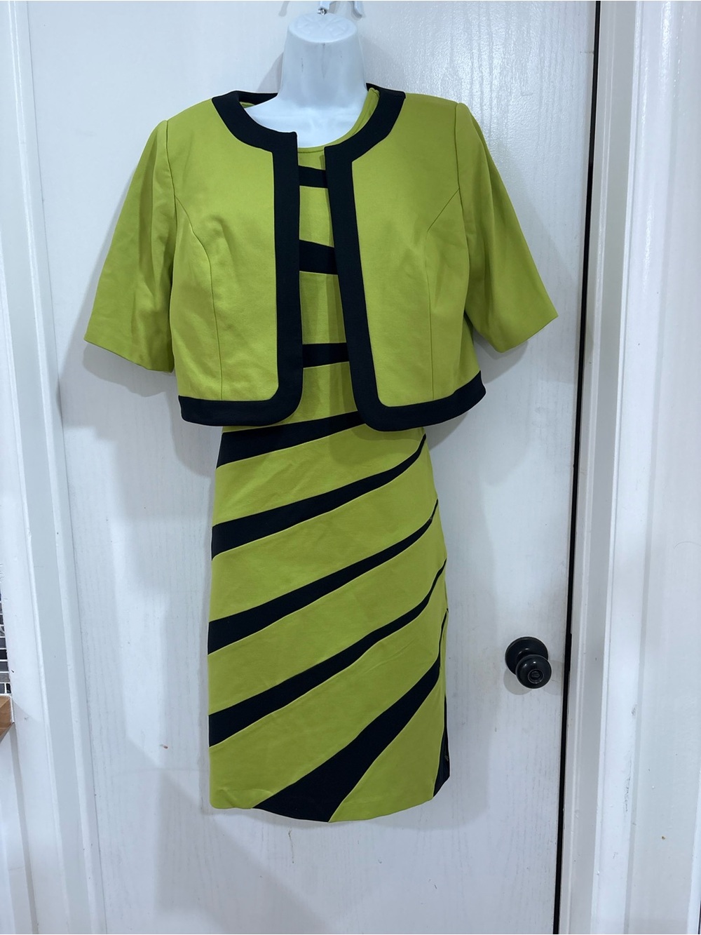 Midnight Velvet Chartreuse and Black Two-Piece Midi Dress Set